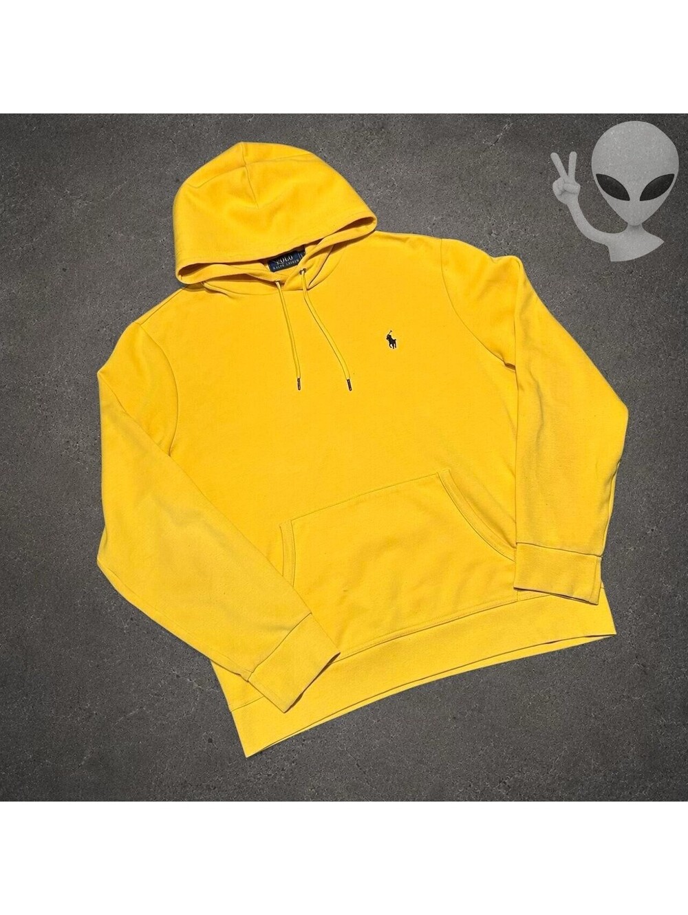 Polo Ralph Lauren Pullover Fleece Hoodie Mens US L Yellow Embroidered Pony